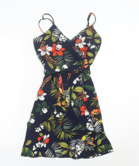 Quiz Womens Multicoloured Floral Wrap Dress Size 6 Sleeveless