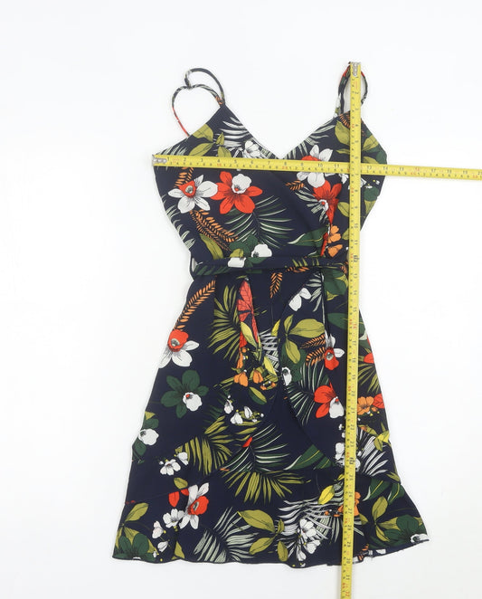 Quiz Womens Multicoloured Floral Wrap Dress Size 6 Sleeveless