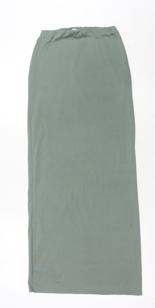 Bershka Womens Green XS Straight Leg Elastic Waist Trousers