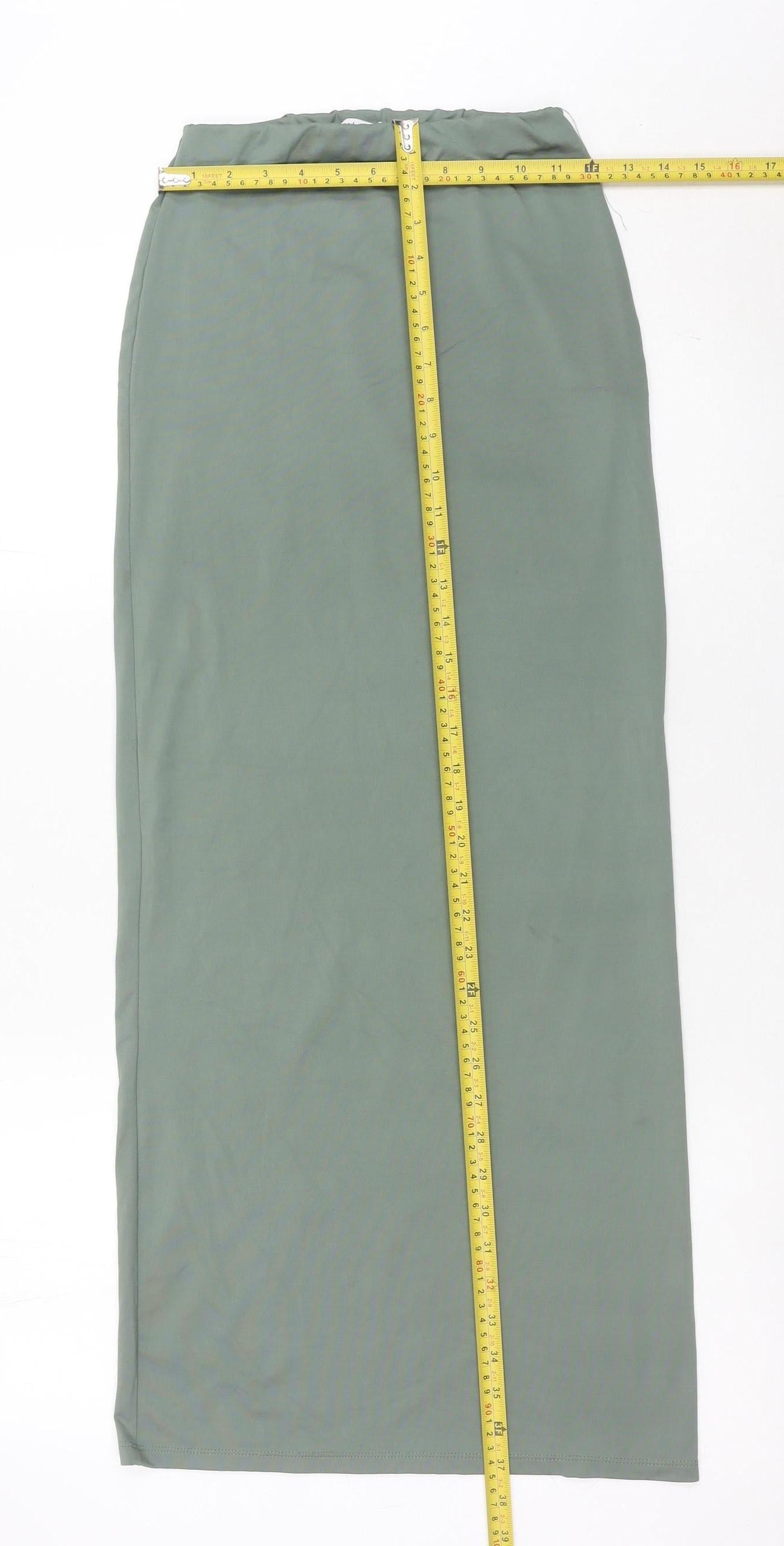 Bershka Womens Green XS Straight Leg Elastic Waist Trousers