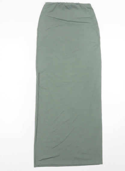 Bershka Womens Green XS Straight Leg Elastic Waist Trousers