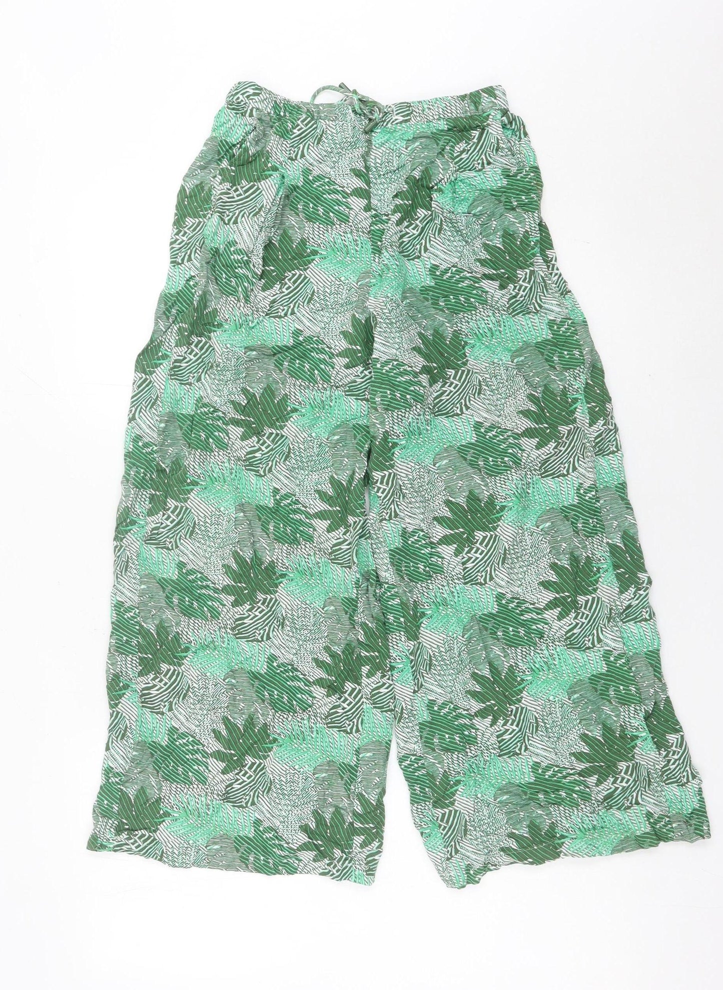 Womens UK Size 6 Marks and Spencer Relaxed Fit Wide-Leg Green Trousers