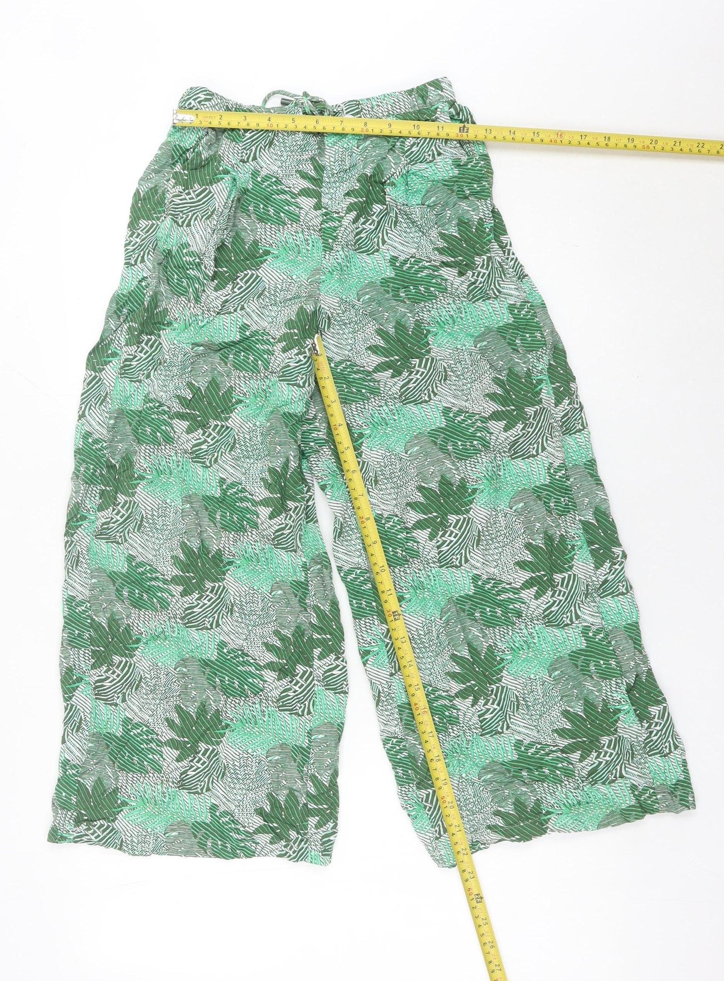 Womens UK Size 6 Marks and Spencer Relaxed Fit Wide-Leg Green Trousers