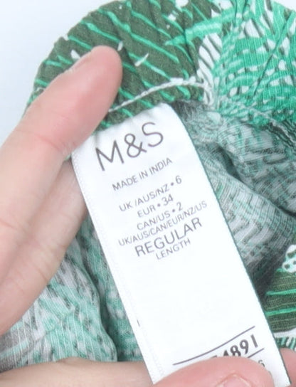 Womens UK Size 6 Marks and Spencer Relaxed Fit Wide-Leg Green Trousers