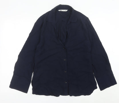 Womens UK Size 10 Zara Blue Basic Button-Up