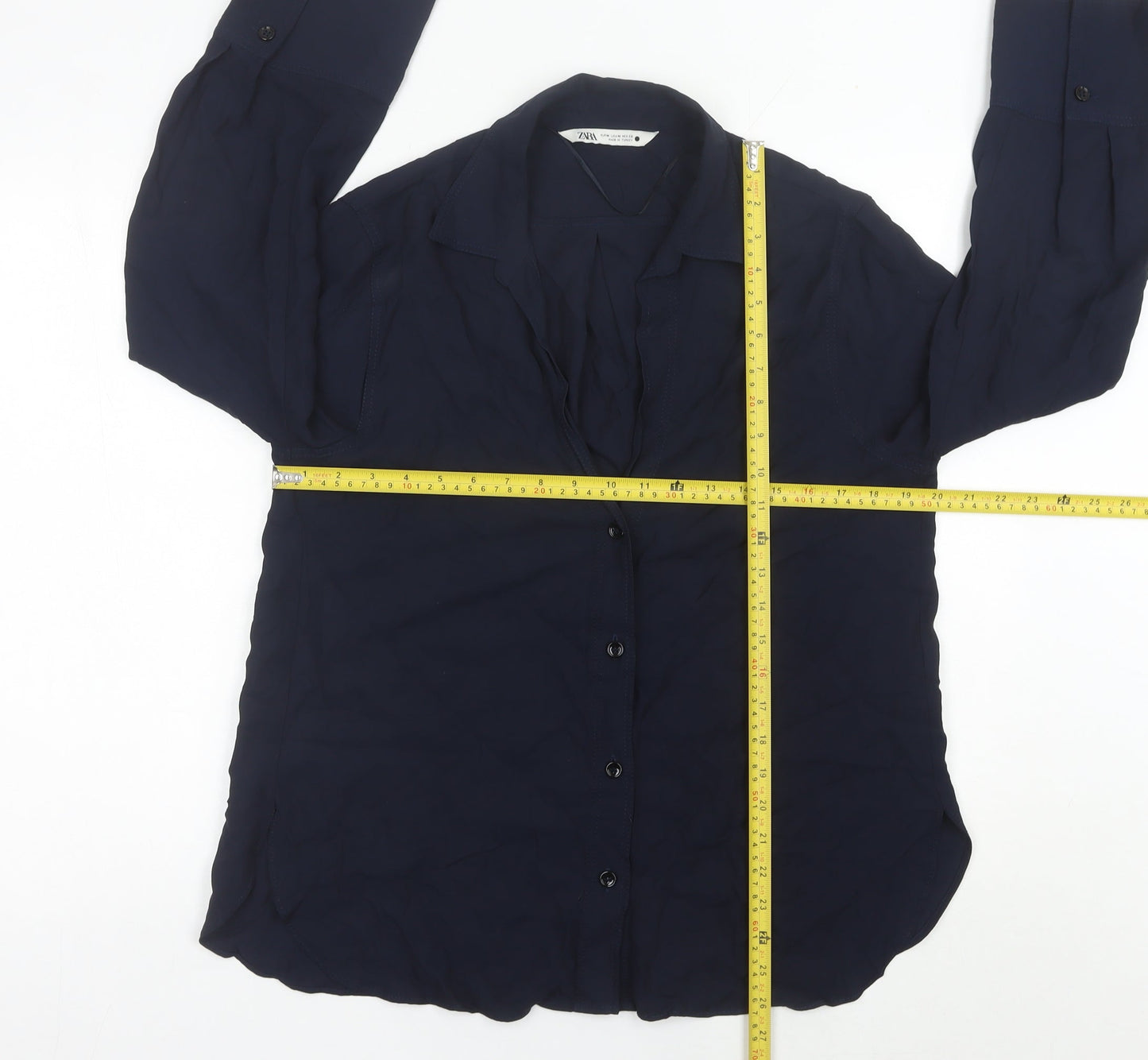 Womens UK Size 10 Zara Blue Basic Button-Up