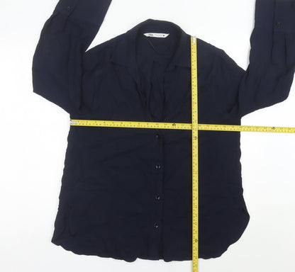 Womens UK Size 10 Zara Blue Basic Button-Up