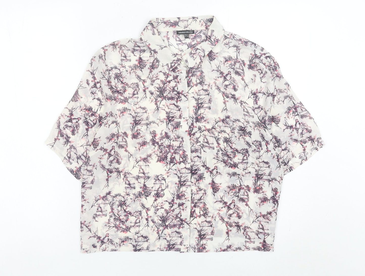 Womens UK Size 16 Warehouse Multicoloured Cropped Button-Up