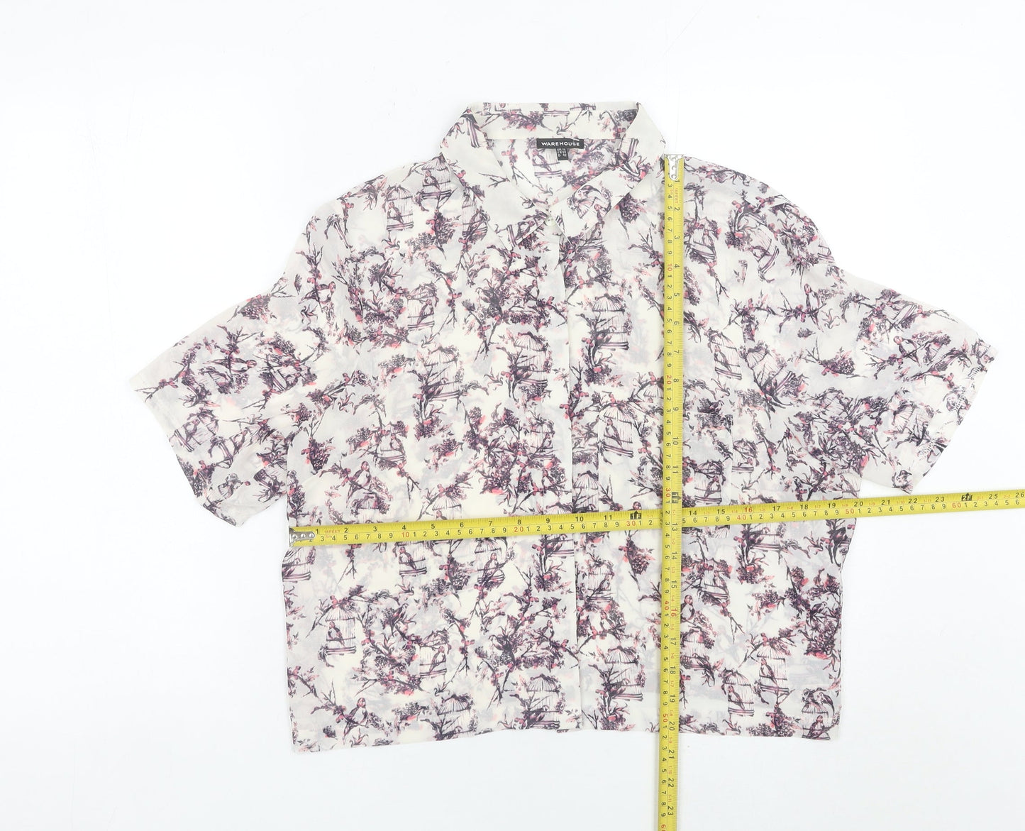 Womens UK Size 16 Warehouse Multicoloured Cropped Button-Up