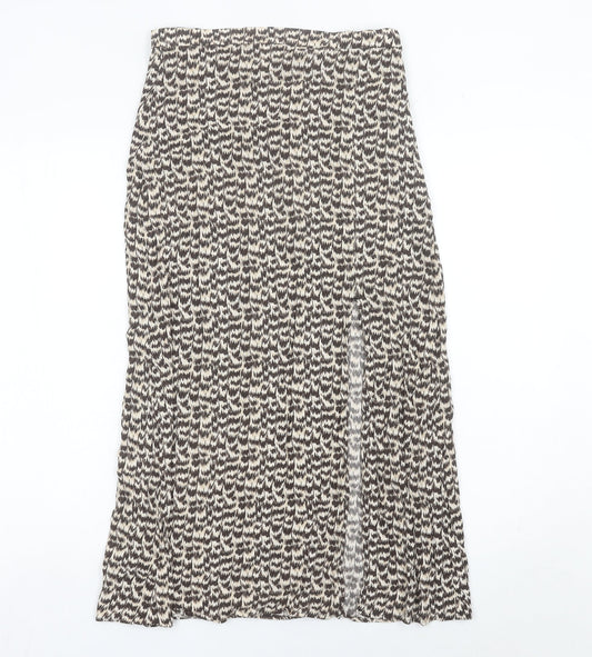 H&M Women’s Brown Geometric Midi Pencil Skirt Size 10 Viscose