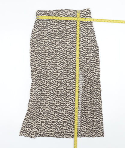 H&M Women’s Brown Geometric Midi Pencil Skirt Size 10 Viscose