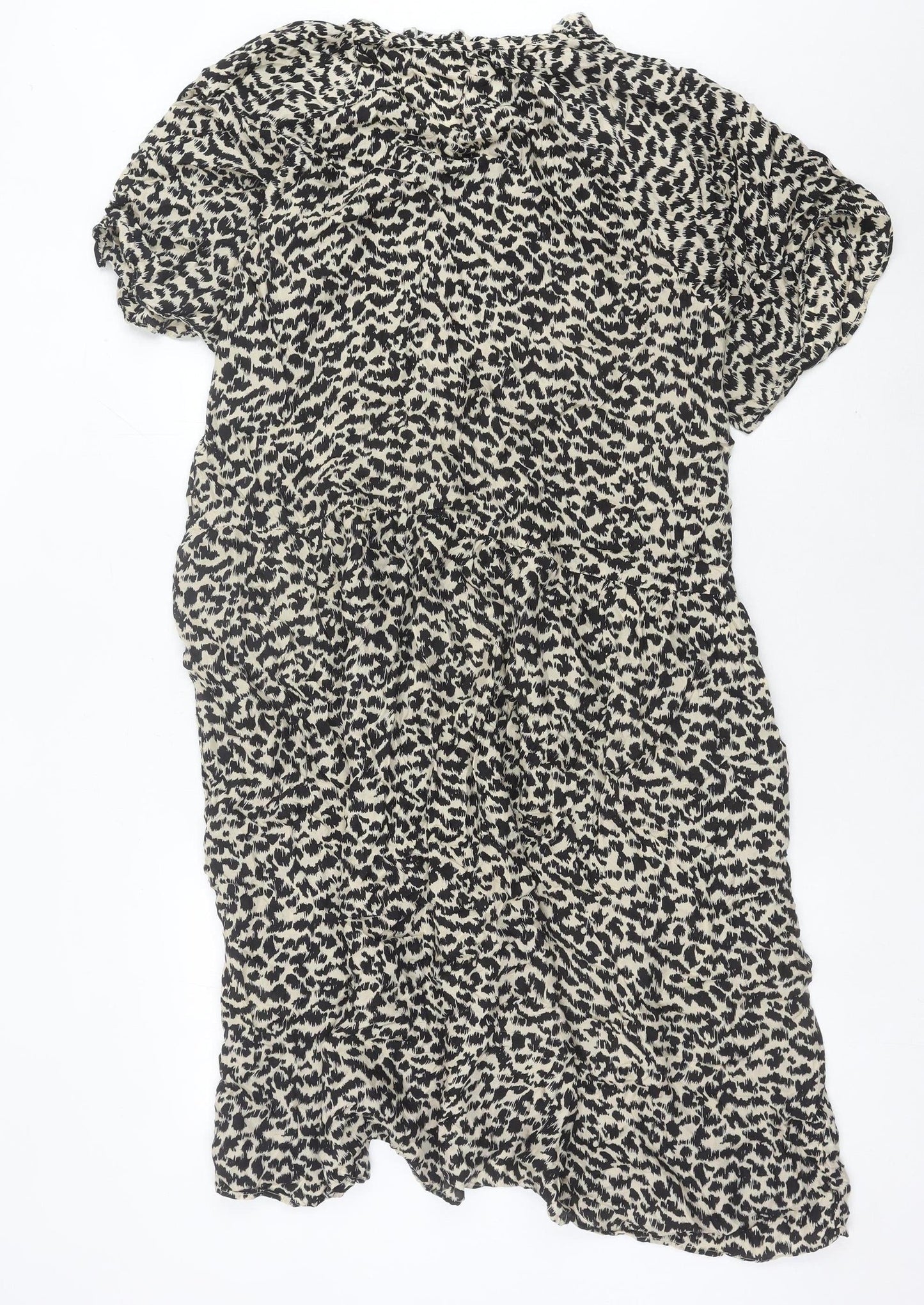 Arket Women’s Black Animal Print Shift Dress Size 10 Cupro Blend