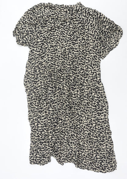 Arket Women’s Black Animal Print Shift Dress Size 10 Cupro Blend
