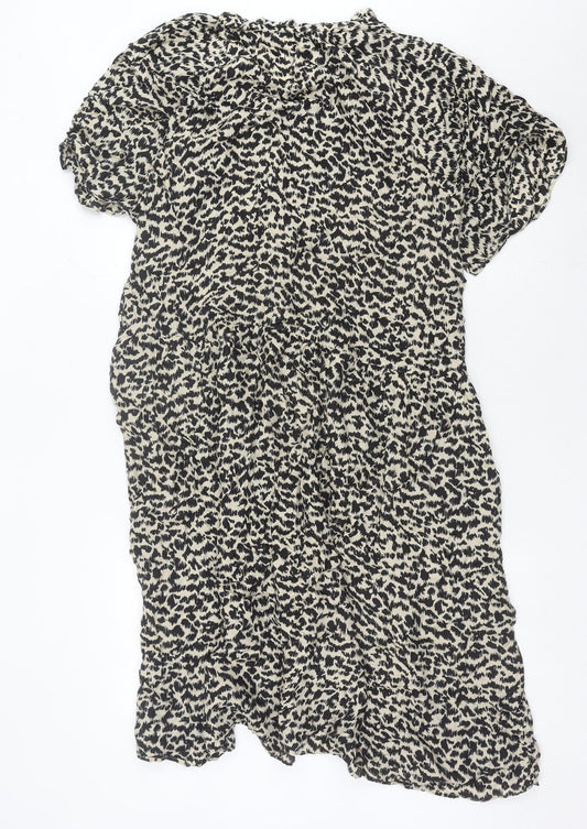 Arket Women’s Black Animal Print Shift Dress Size 10 Cupro Blend