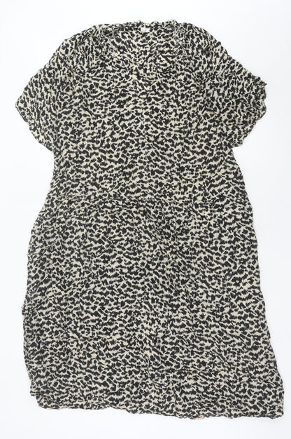 Arket Women’s Black Animal Print Shift Dress Size 10 Cupro Blend