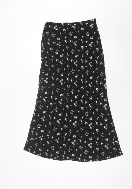 Hollister Womens Black Floral A-Line Midi Skirt XS High Rise