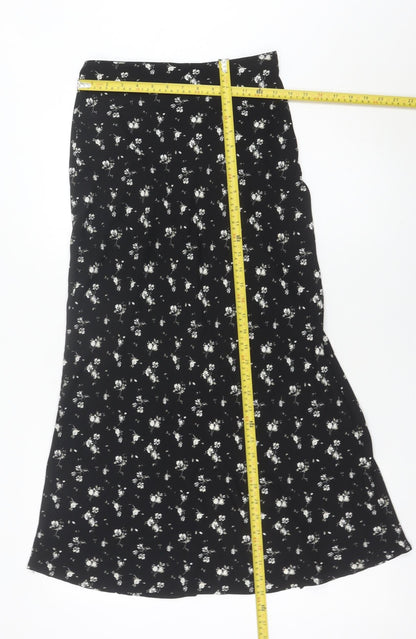 Hollister Womens Black Floral A-Line Midi Skirt XS High Rise
