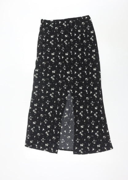 Hollister Womens Black Floral A-Line Midi Skirt XS High Rise