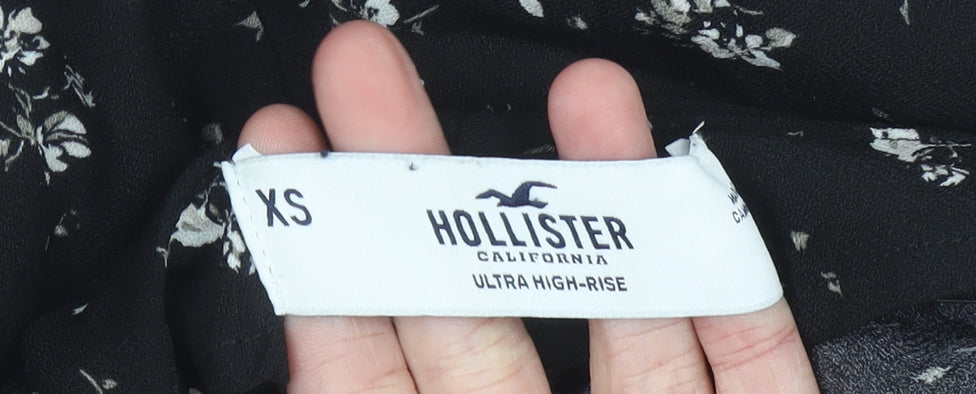 Hollister Womens Black Floral A-Line Midi Skirt XS High Rise