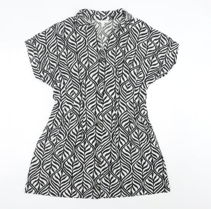 H&M Women Black Short Sleeve Shirt Dress Size 8 Cotton Casual