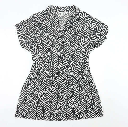 H&M Women Black Short Sleeve Shirt Dress Size 8 Cotton Casual