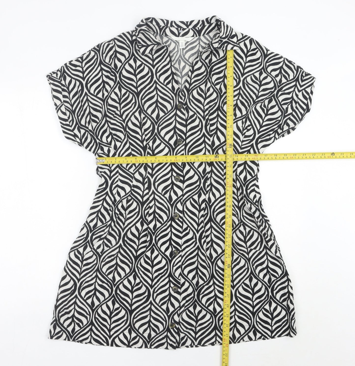 H&M Women Black Short Sleeve Shirt Dress Size 8 Cotton Casual