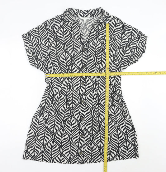 H&M Women Black Short Sleeve Shirt Dress Size 8 Cotton Casual
