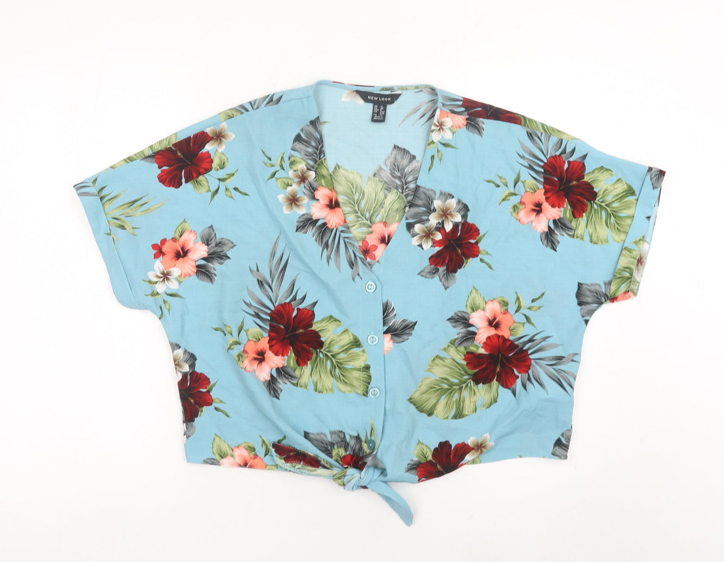 New Look Women’s Blue Floral Cropped Button Blouse UK 12