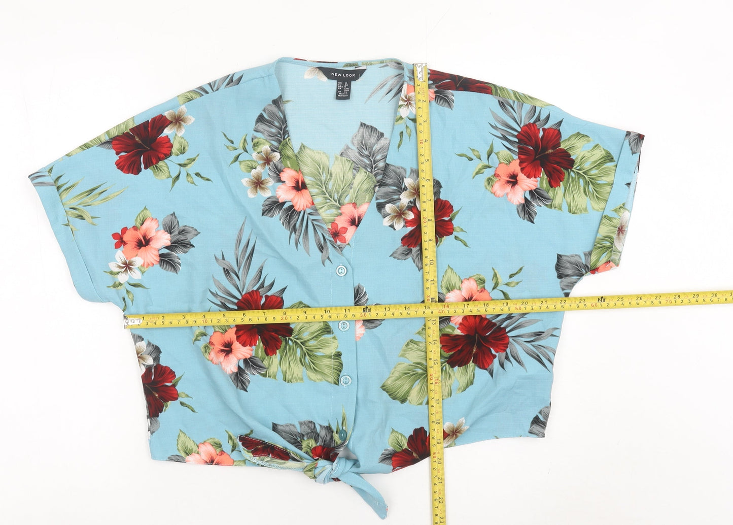 New Look Women’s Blue Floral Cropped Button Blouse UK 12