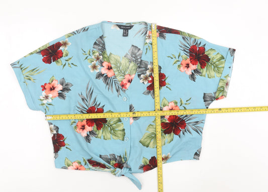 New Look Women’s Blue Floral Cropped Button Blouse UK 12