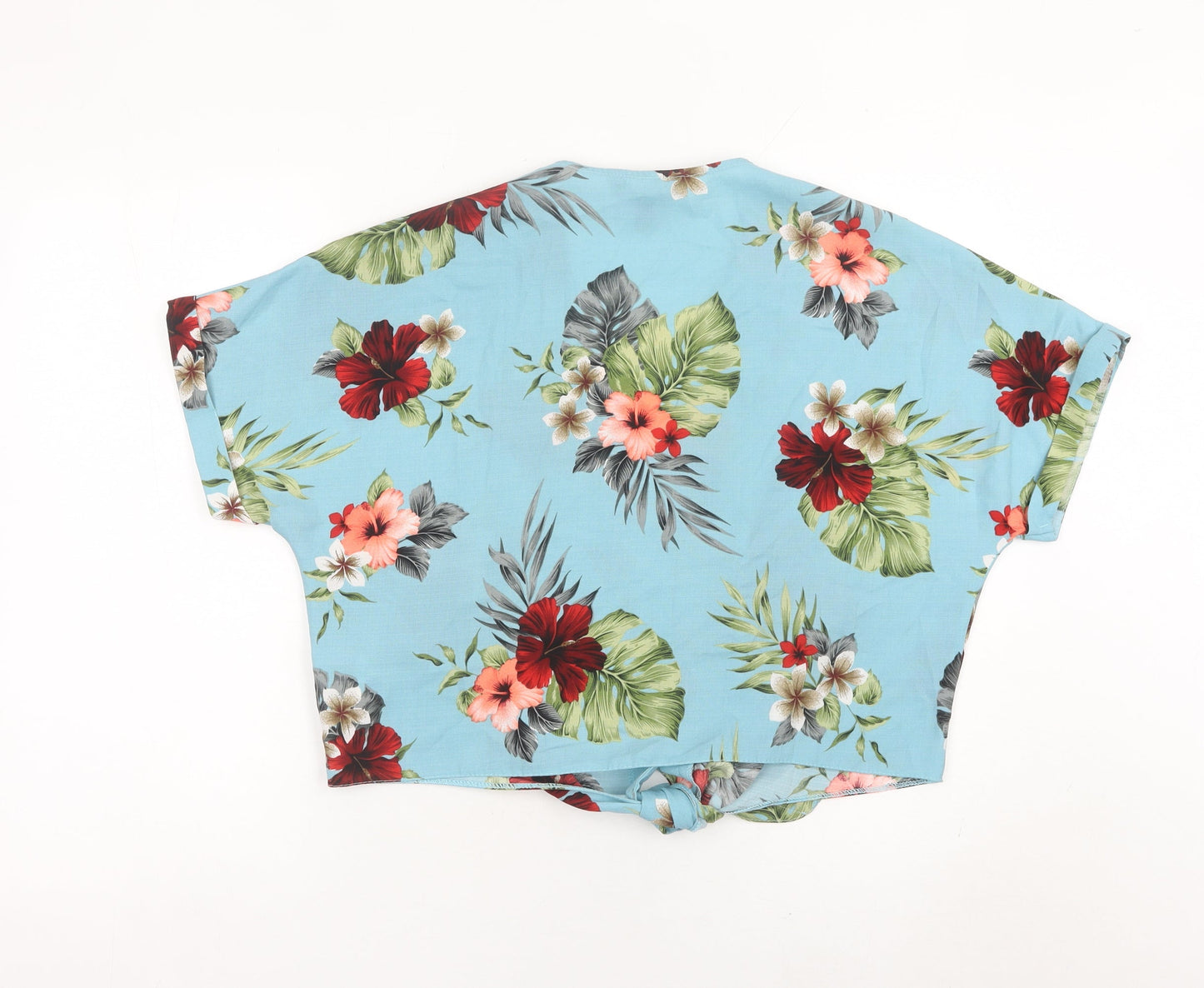 New Look Women’s Blue Floral Cropped Button Blouse UK 12