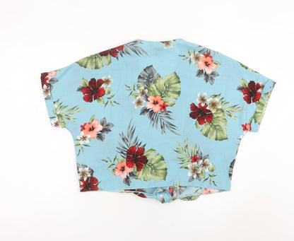 New Look Women’s Blue Floral Cropped Button Blouse UK 12