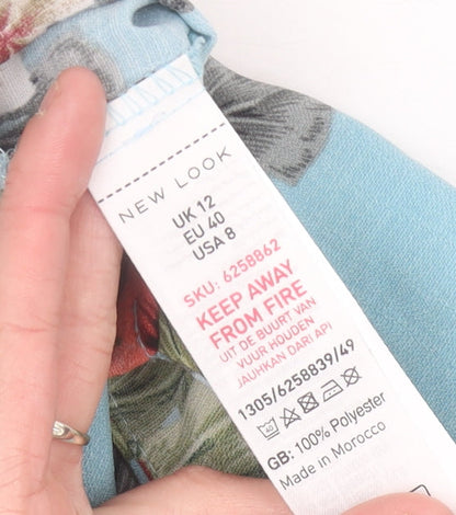 New Look Women’s Blue Floral Cropped Button Blouse UK 12