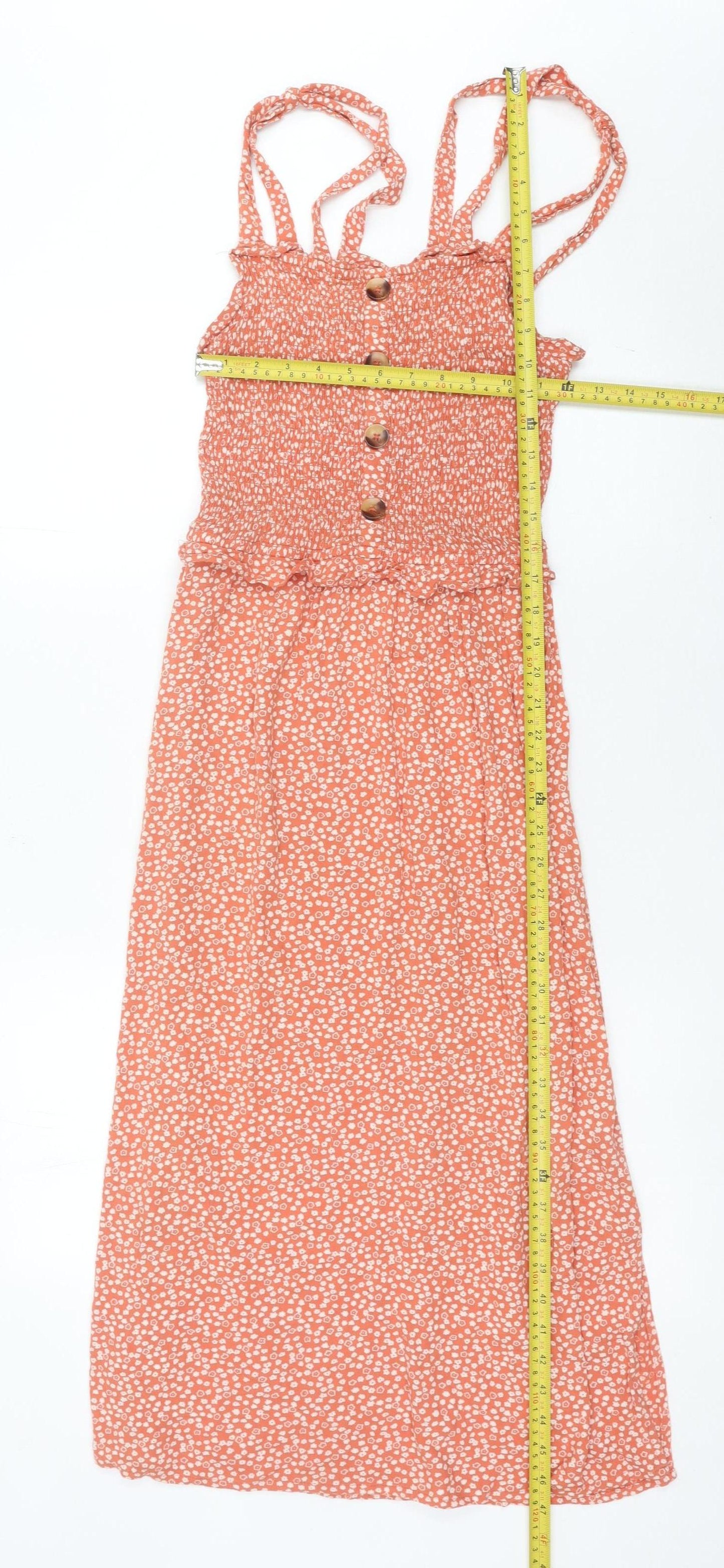 Next Women Orange Floral Midi Sundress Size 8 Strappy Summer