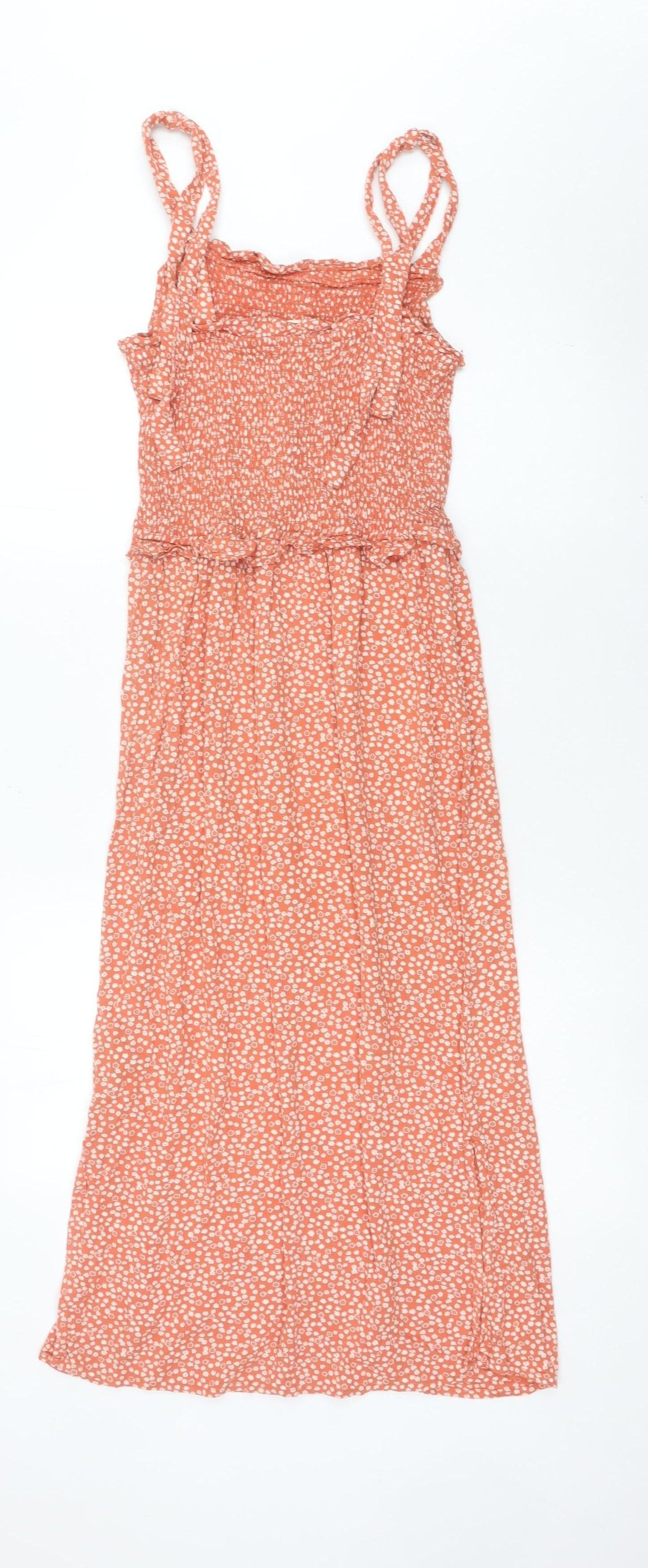 Next Women Orange Floral Midi Sundress Size 8 Strappy Summer