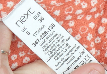 Next Women Orange Floral Midi Sundress Size 8 Strappy Summer