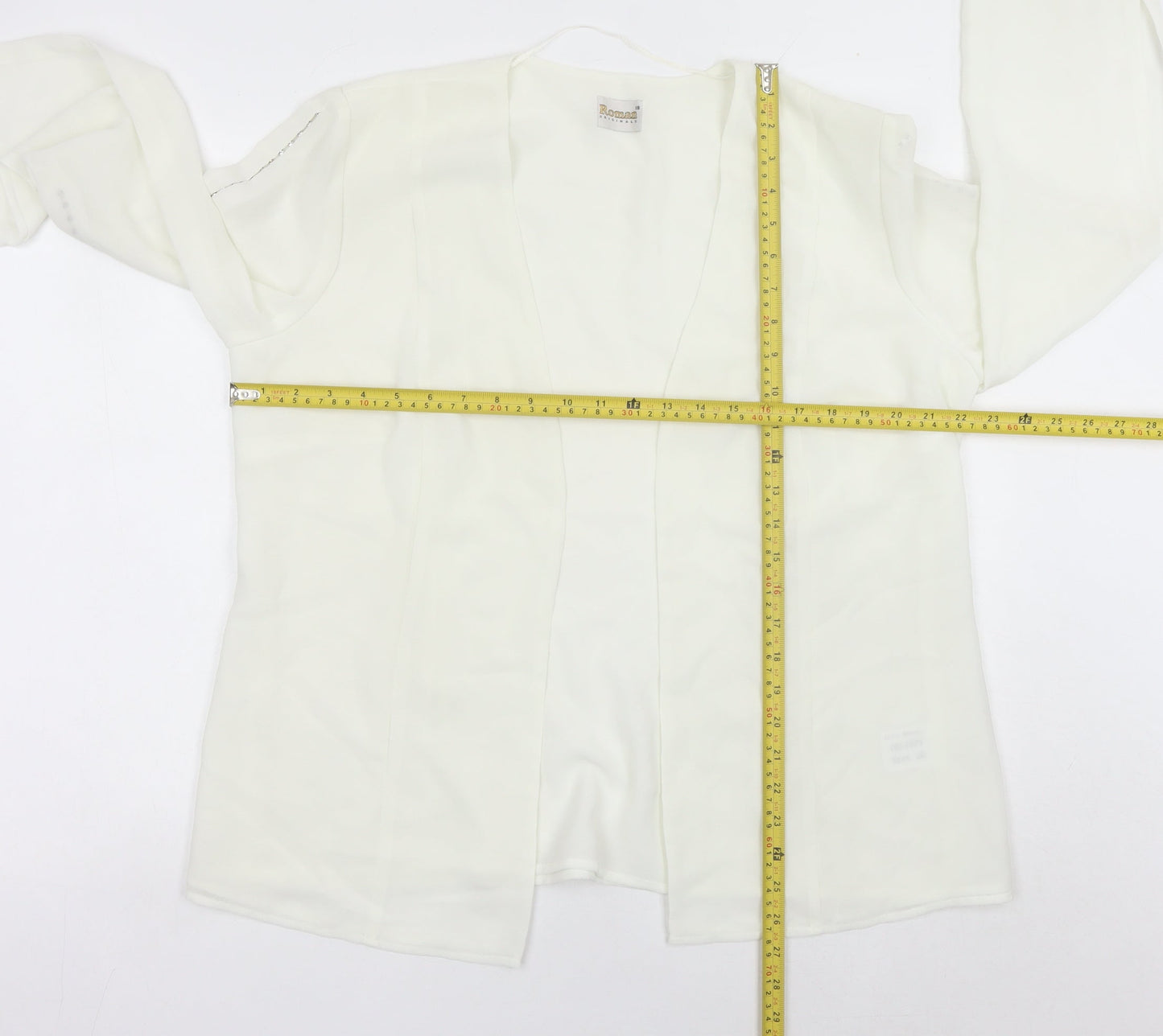 Roman Originals Women’s White Chiffon Open Jacket Size 18