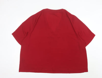 Capsule Women’s Red Plus Size 28 V-Neck Short Sleeve Blouse