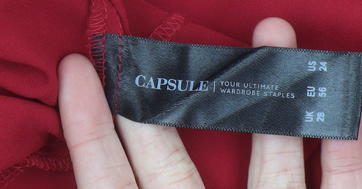 Capsule Women’s Red Plus Size 28 V-Neck Short Sleeve Blouse