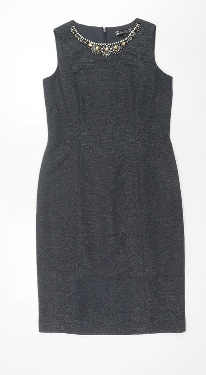 Joanna Hope Women’s Grey Sheath Dress Size 12 Beaded Neckline Party