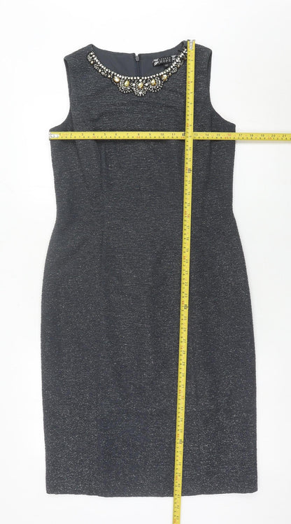 Joanna Hope Women’s Grey Sheath Dress Size 12 Beaded Neckline Party