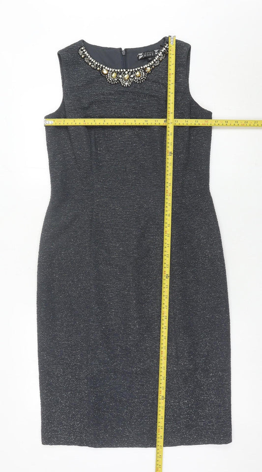 Joanna Hope Women’s Grey Sheath Dress Size 12 Beaded Neckline Party
