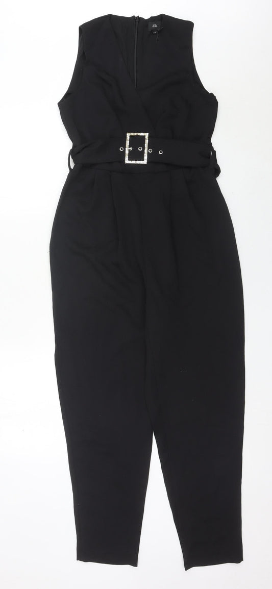 River Island Women’s Black Belted Sleeveless Jumpsuit Size 10