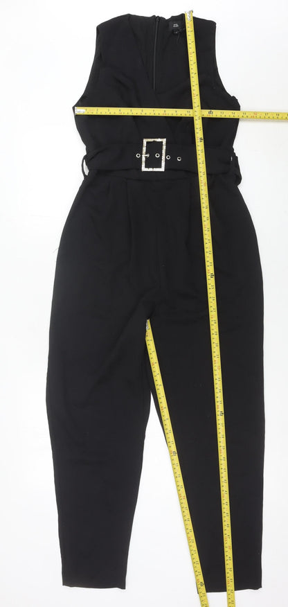 River Island Women’s Black Belted Sleeveless Jumpsuit Size 10