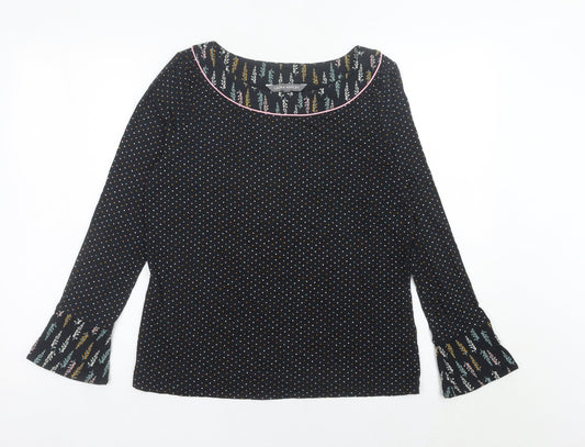 Laura Ashley Womens Black Polka Dot Blouse UK 10 Long Sleeve Tunic