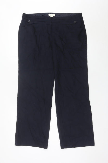 Monsoon Womens Blue Linen Blend Straight Leg Size 14 Trousers