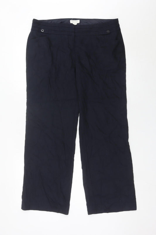 Monsoon Womens Blue Linen Blend Straight Leg Size 14 Trousers