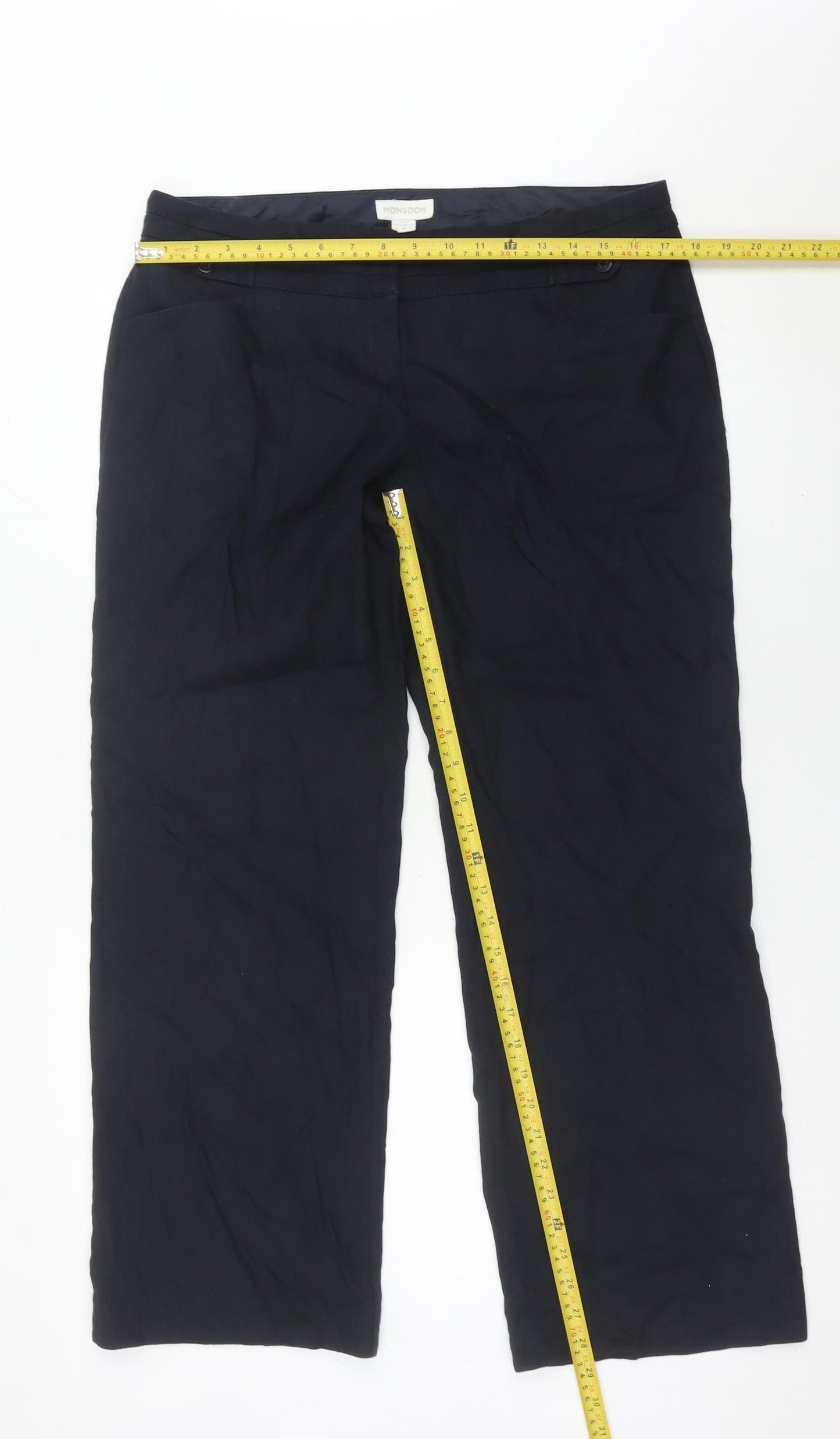 Monsoon Womens Blue Linen Blend Straight Leg Size 14 Trousers