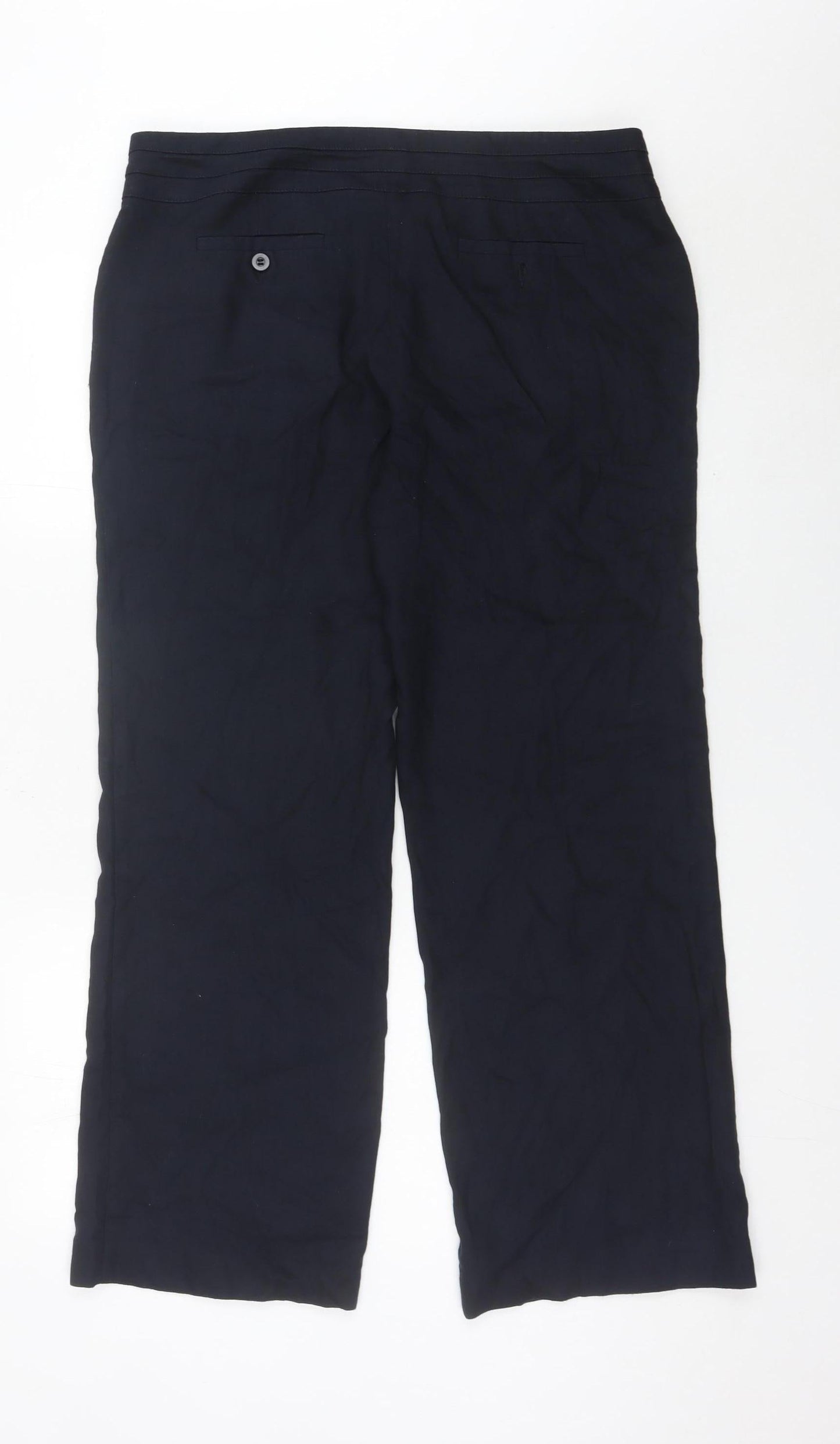 Monsoon Womens Blue Linen Blend Straight Leg Size 14 Trousers