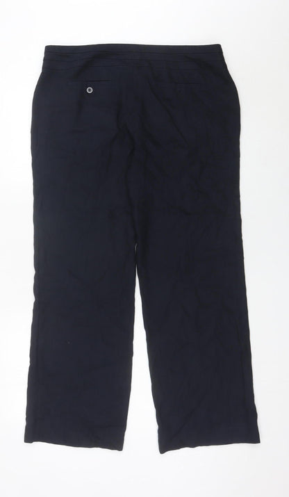 Monsoon Womens Blue Linen Blend Straight Leg Size 14 Trousers